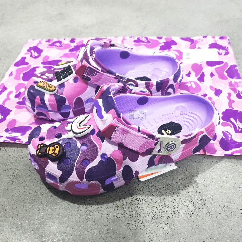 Cartoon Camouflage-Style Couple's Sandals Casual Ankle-Wrap Eva Flip Flops Shoes Outdoor Beach Holey Shoes Slippers Men Sandals
