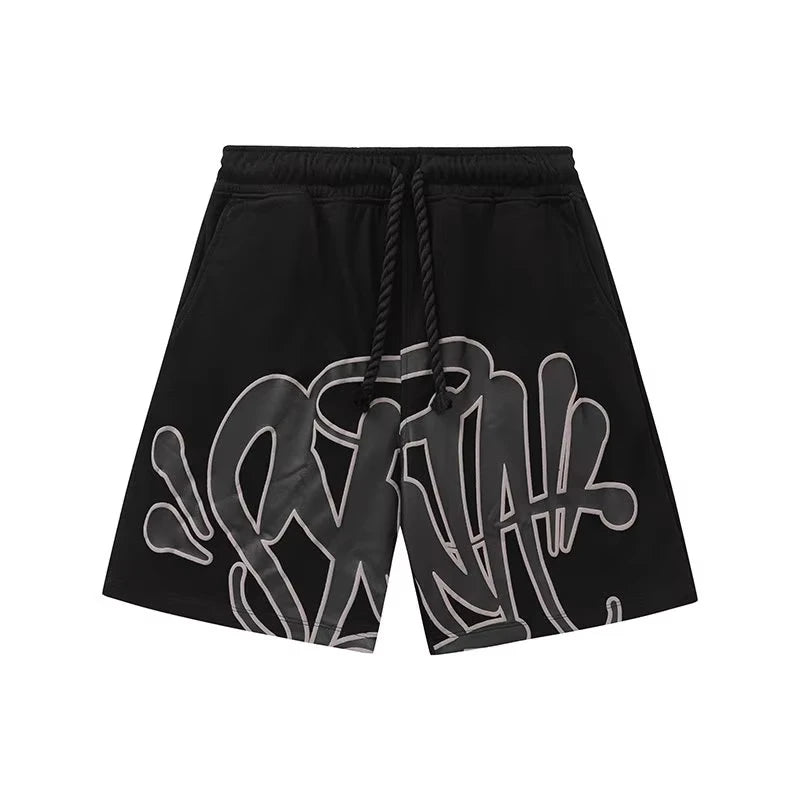 Trendy Brand American Street Graffiti Letter Printed Hip Hop Y2K Shorts Sports and Leisure Quick-drying Moto Beach Short Pants