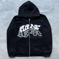 Unisex Black Zip Up Hoodie Oversized Streetwear Hooded Sweatshirt Graphic Letter Print Full Zip Fleece Jacket