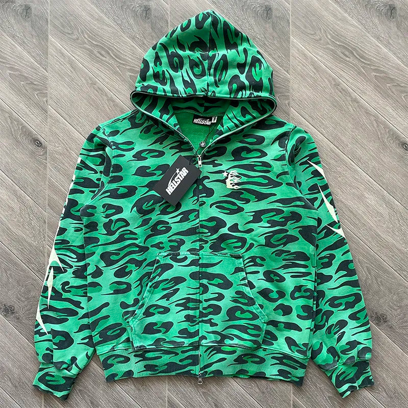 HS Cheetah Zip-Up Hoodie in Purple, Green, Red