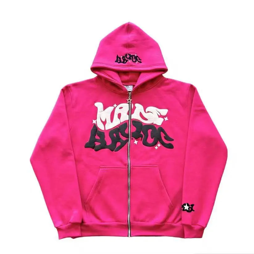 Fashion Retro Star and Letter Printed Zipper Hoodies Women & Men Y2K Spring Autumn Section Lazy Trendy All-match Cardigan Hooded