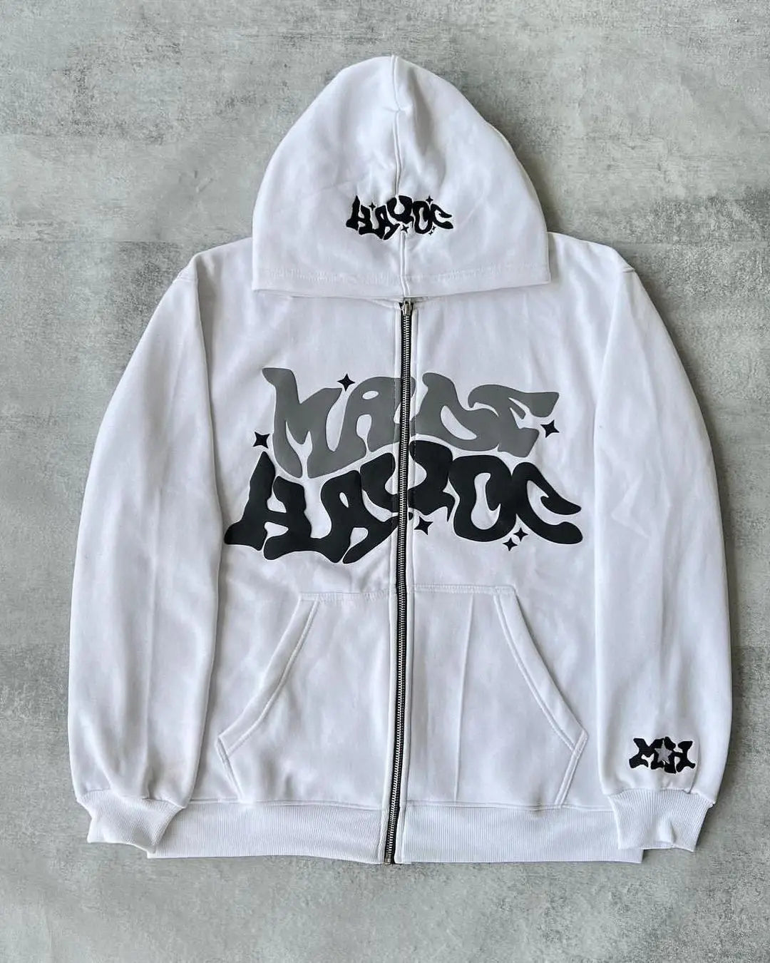 Fashion Retro Star and Letter Printed Zipper Hoodies Women & Men Y2K Spring Autumn Section Lazy Trendy All-match Cardigan Hooded