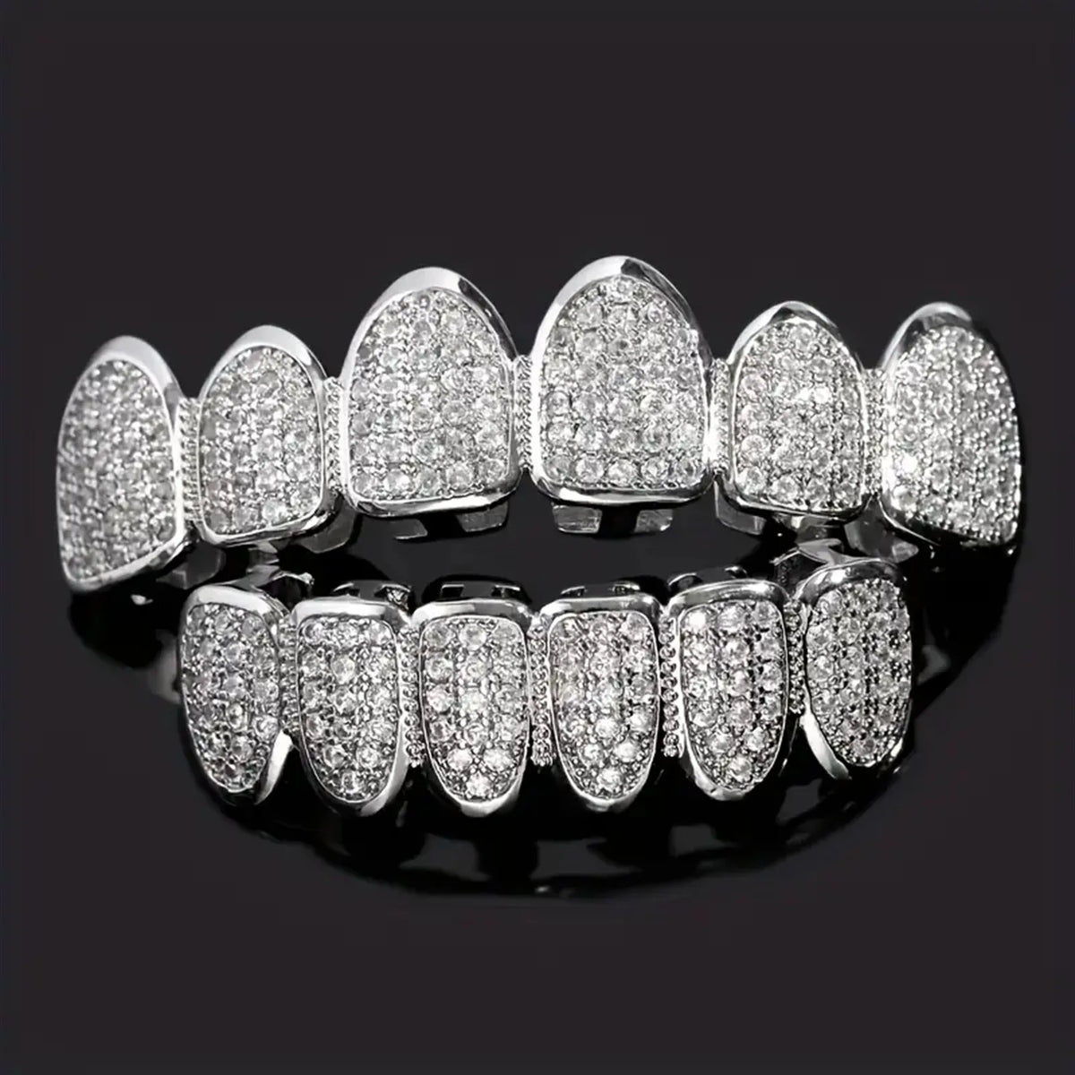 Trendy 2025 Glossy Teeth Grillz Hip Hop Golden Silvery Top Bottom Tooth Caps Unisex Rapper Costume Party Halloween Gift