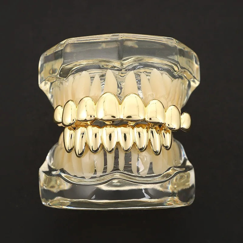 Trendy 2025 Glossy Teeth Grillz Hip Hop Golden Silvery Top Bottom Tooth Caps Unisex Rapper Costume Party Halloween Gift