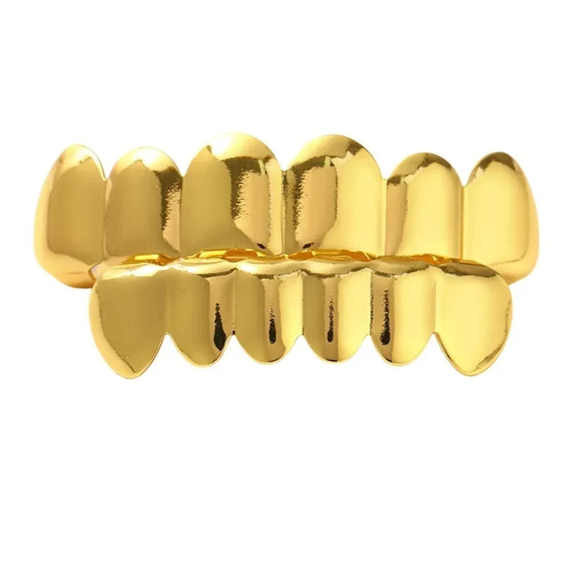 Trendy 2025 Glossy Teeth Grillz Hip Hop Golden Silvery Top Bottom Tooth Caps Unisex Rapper Costume Party Halloween Gift