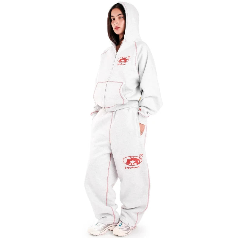 Women 2026 Fashion Trendy Oversized Hooded Tracksuit 2 Piece Set Loose Comfy Casual Streetwear Athleisure Loungewear Outfit