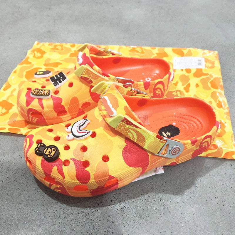 Cartoon Camouflage-Style Couple's Sandals Casual Ankle-Wrap Eva Flip Flops Shoes Outdoor Beach Holey Shoes Slippers Men Sandals