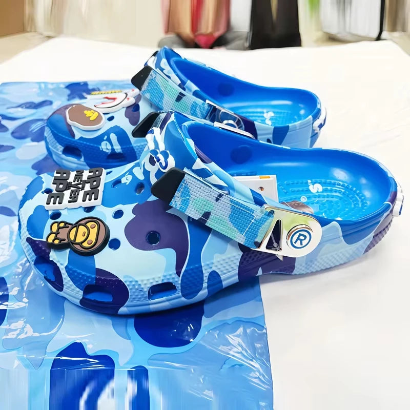 Cartoon Camouflage-Style Couple's Sandals Casual Ankle-Wrap Eva Flip Flops Shoes Outdoor Beach Holey Shoes Slippers Men Sandals