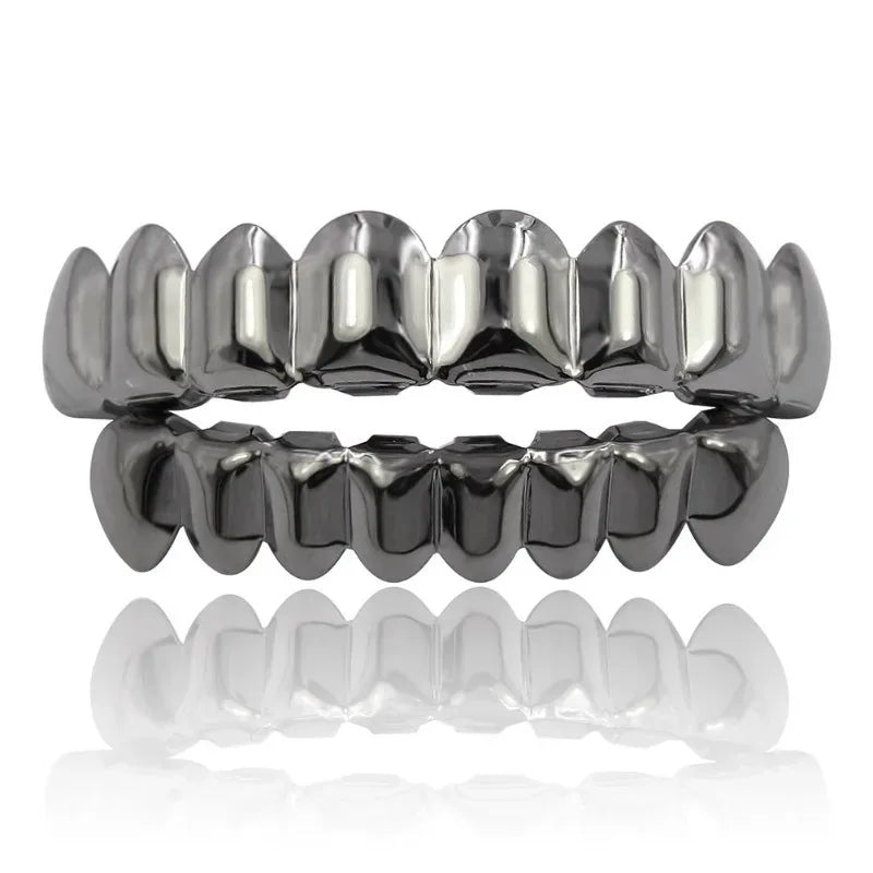 Trendy 2025 Glossy Teeth Grillz Hip Hop Golden Silvery Top Bottom Tooth Caps Unisex Rapper Costume Party Halloween Gift