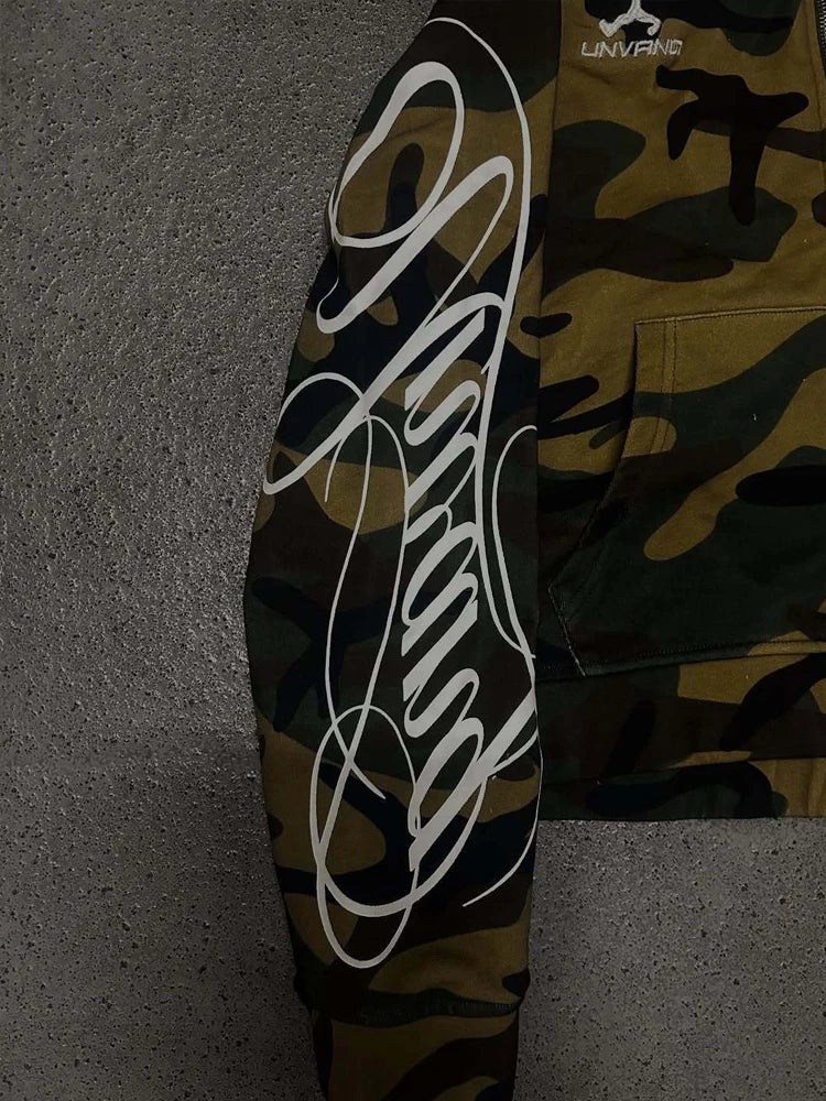 Autumn GRUGE Camouflage Aesthetics Harajuku INS Zipper Hooded Sweatshirt Y2K Street Style Casual Men's and Women's Jackets