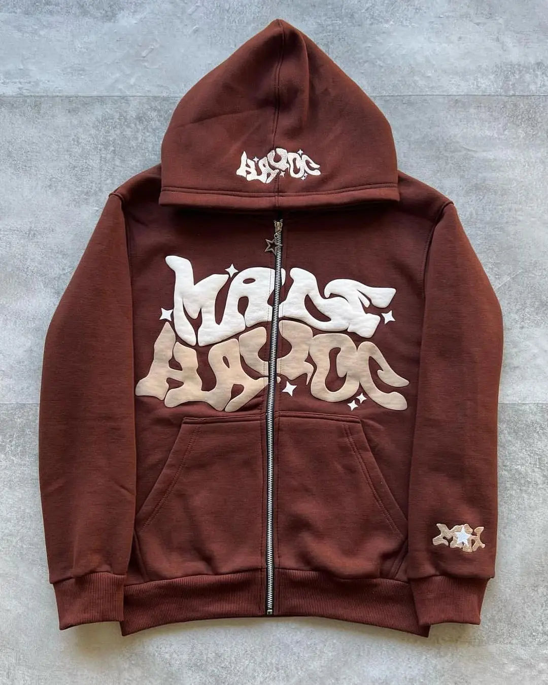 Fashion Retro Star and Letter Printed Zipper Hoodies Women & Men Y2K Spring Autumn Section Lazy Trendy All-match Cardigan Hooded