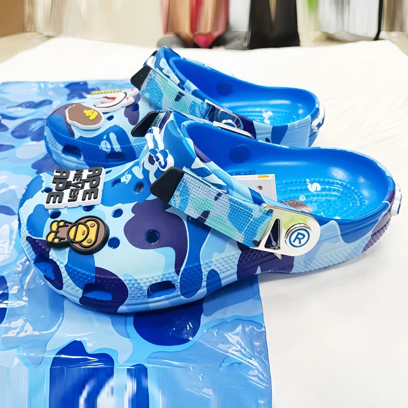 Cartoon Camouflage-Style Couple's Sandals Casual Ankle-Wrap Eva Flip Flops Shoes Outdoor Beach Holey Shoes Slippers Men Sandals