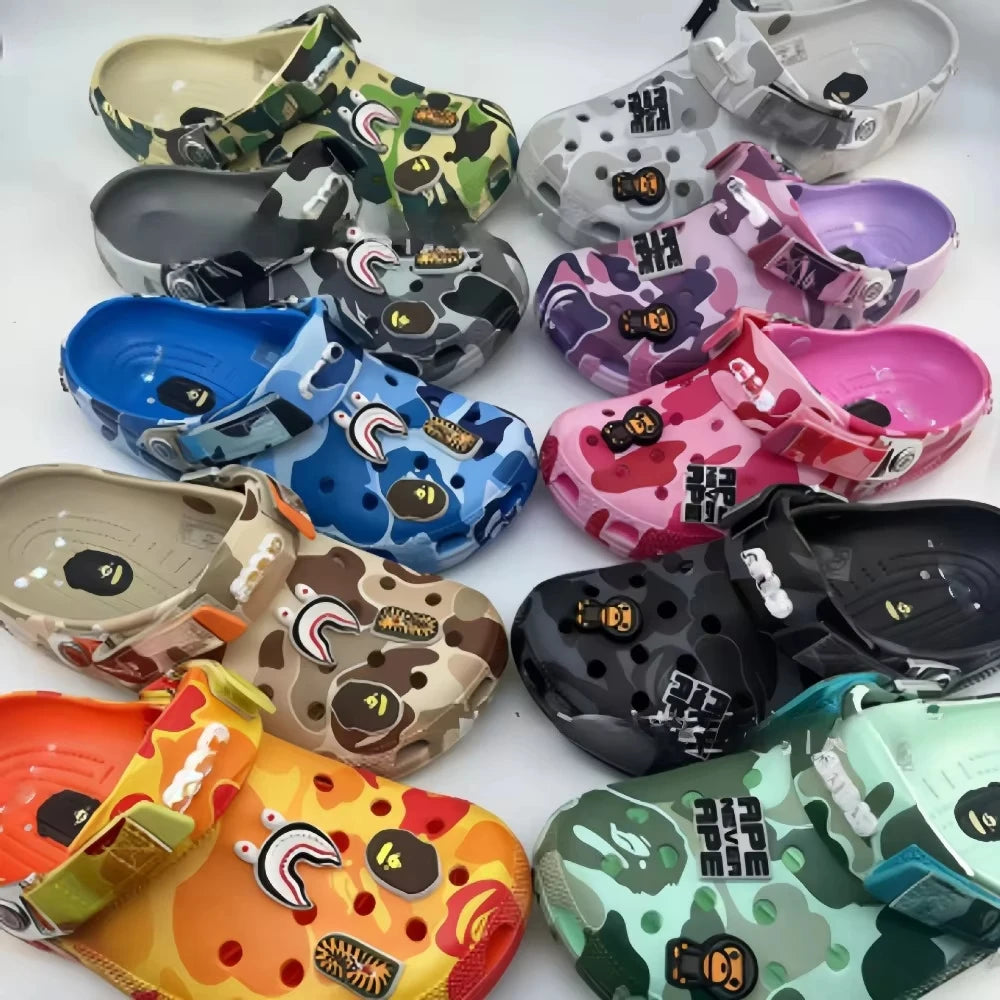 Cartoon Camouflage-Style Couple's Sandals Casual Ankle-Wrap Eva Flip Flops Shoes Outdoor Beach Holey Shoes Slippers Men Sandals