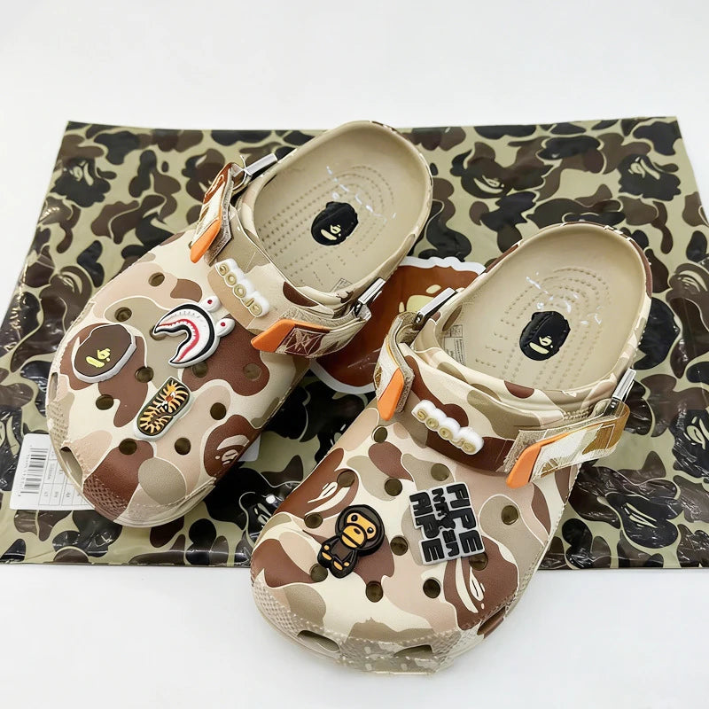 Cartoon Camouflage-Style Couple's Sandals Casual Ankle-Wrap Eva Flip Flops Shoes Outdoor Beach Holey Shoes Slippers Men Sandals