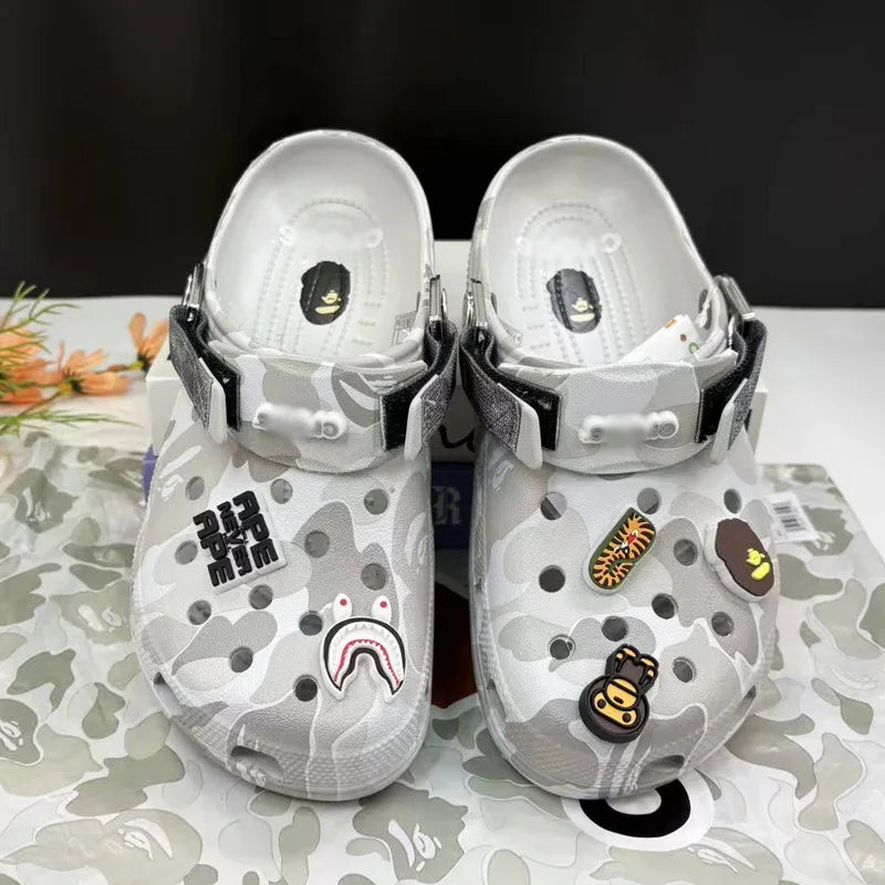 Cartoon Camouflage-Style Couple's Sandals Casual Ankle-Wrap Eva Flip Flops Shoes Outdoor Beach Holey Shoes Slippers Men Sandals