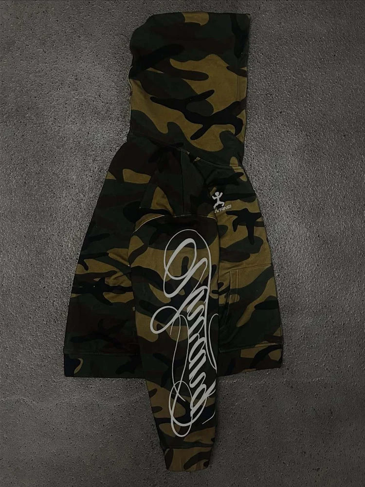 Autumn GRUGE Camouflage Aesthetics Harajuku INS Zipper Hooded Sweatshirt Y2K Street Style Casual Men's and Women's Jackets
