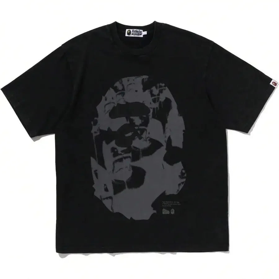 Unisex Solid Black Oversized APE Head Print Cotton Tee Men Women Short Sleeve Keep Calm & B.APE On