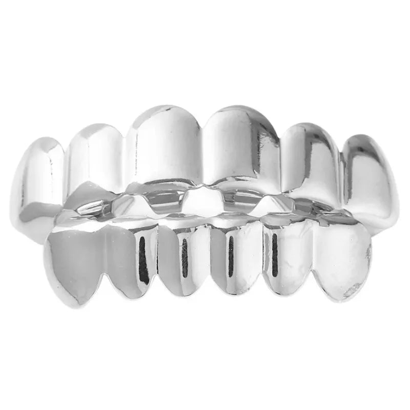 Trendy 2025 Glossy Teeth Grillz Hip Hop Golden Silvery Top Bottom Tooth Caps Unisex Rapper Costume Party Halloween Gift
