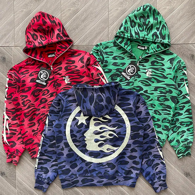 HS Cheetah Zip-Up Hoodie in Purple, Green, Red