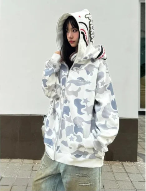 Y2K Streetwear Camouflage Hoodie Zipper Cardigan Retro American style Youth Autumn Hoodie Jacket Unisex Long Sleeve Casual Wear