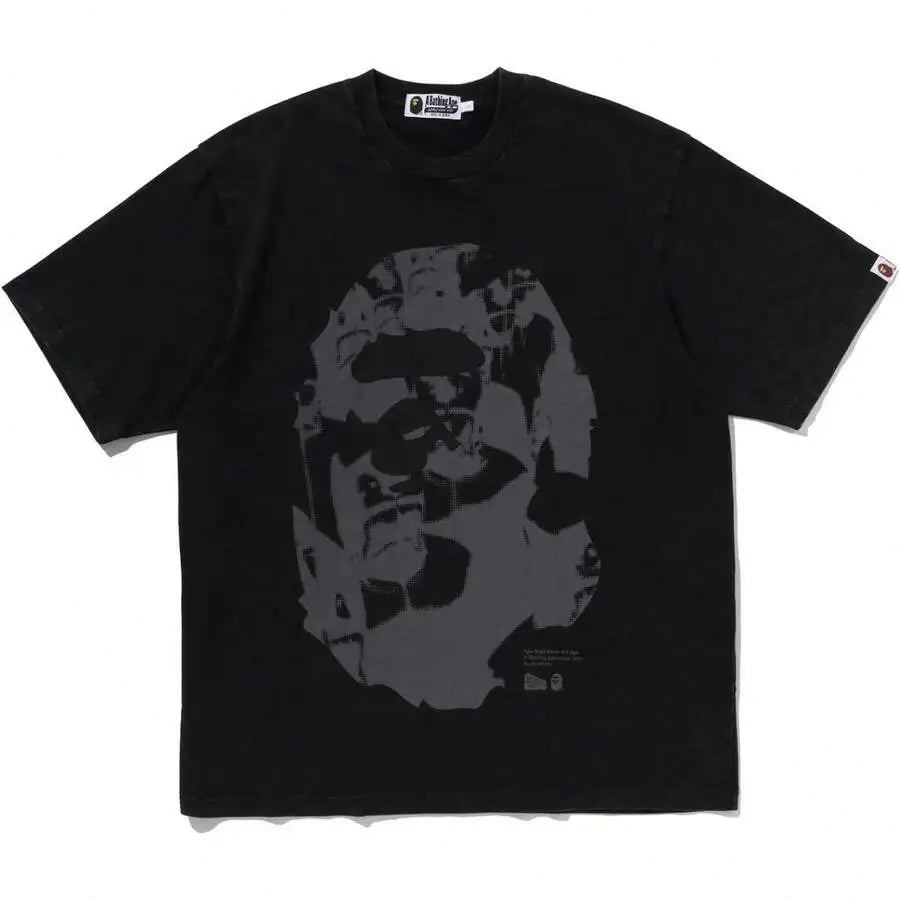 Unisex Solid Black Oversized APE Head Print Cotton Tee Men Women Short Sleeve Keep Calm & B.APE On