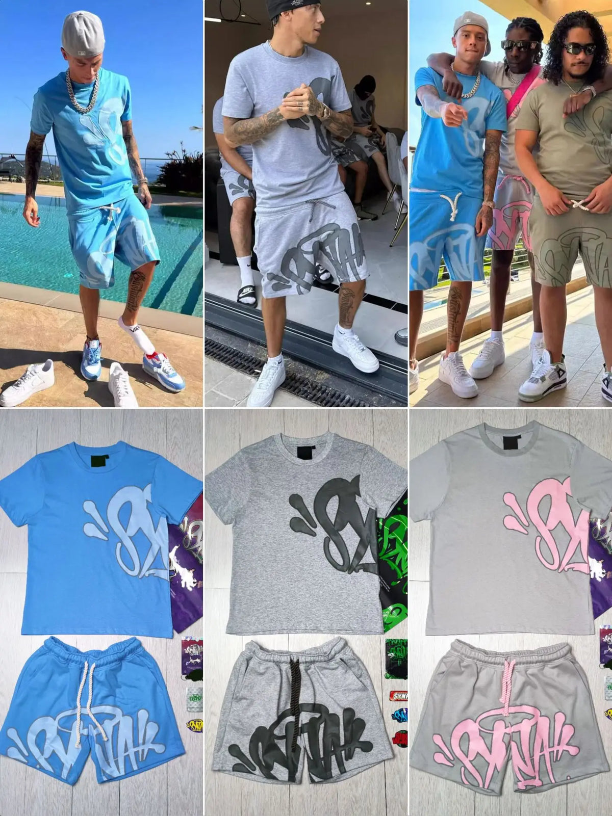 Synaworld Cotton Clothes Casual Summer T-Shirt Shorts Central Cee Y2k Women's Men's Clothing Outfit Tees Streetwear Tops Trunks