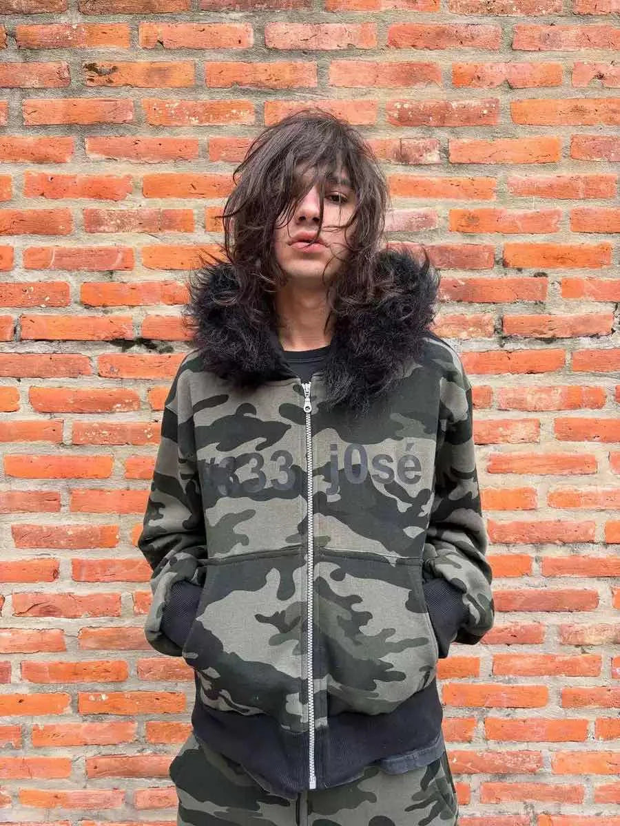 Y2K Zip up hoodie Streetwear Hip Hop Casual Top Oversized Zipper Hoodie sweatshirt Goth Camouflage Aesthetics Graphic Print Punk