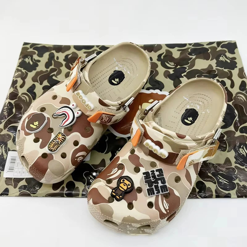 Cartoon Camouflage-Style Couple's Sandals Casual Ankle-Wrap Eva Flip Flops Shoes Outdoor Beach Holey Shoes Slippers Men Sandals