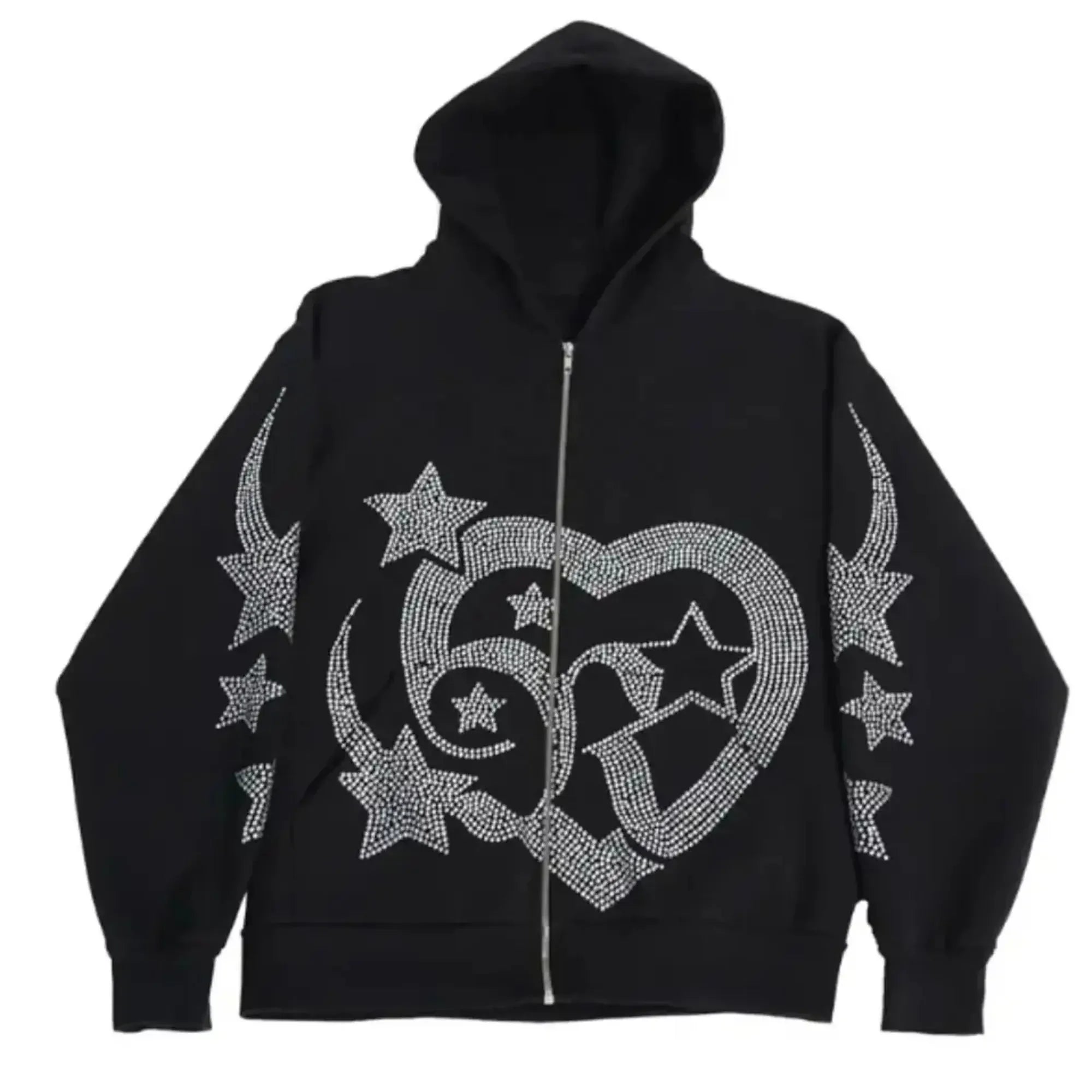 Unisex Black Zip Up Hoodie Oversized Streetwear Hooded Sweatshirt Graphic Letter Print Full Zip Fleece Jacket