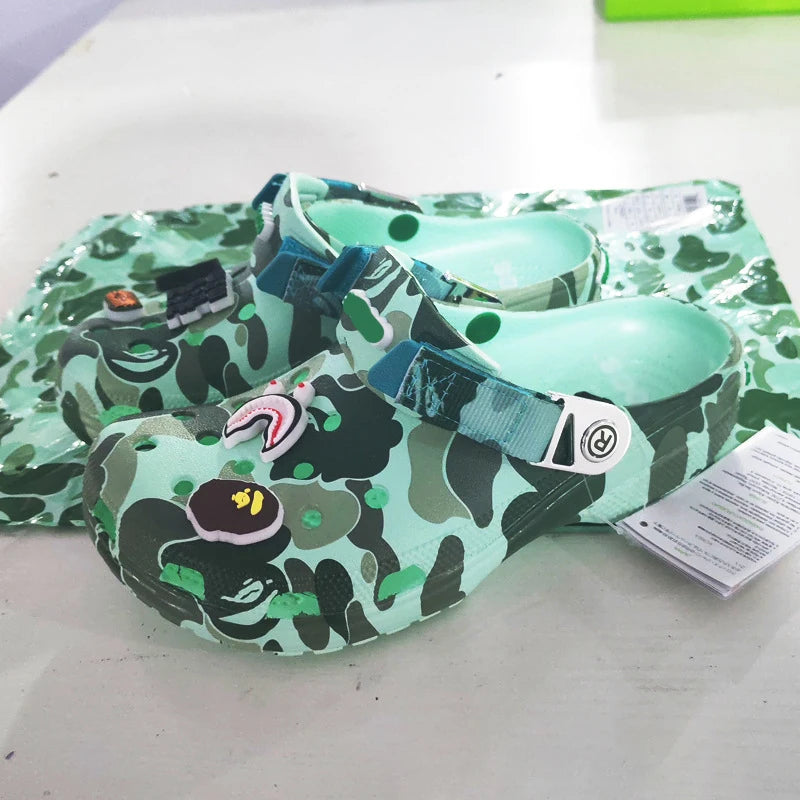 Cartoon Camouflage-Style Couple's Sandals Casual Ankle-Wrap Eva Flip Flops Shoes Outdoor Beach Holey Shoes Slippers Men Sandals