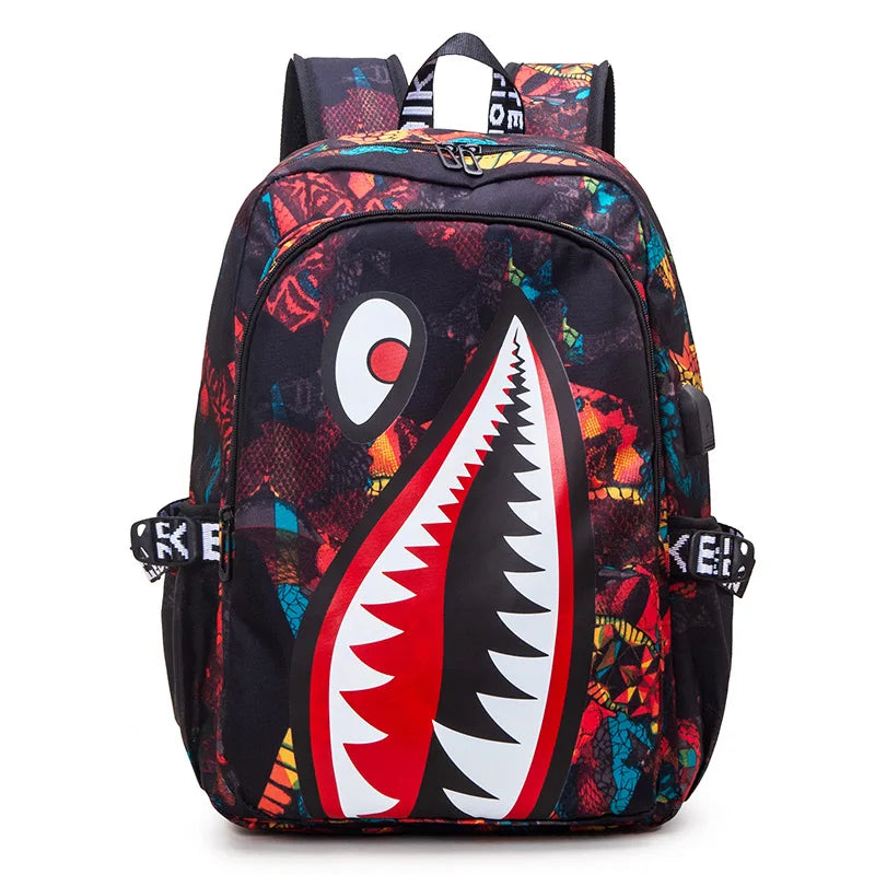 Backpack Elementary Bookbag Travel Rucksack Cartoon Shark Print Primary School Student Satchel Backpack Mochila Infantil